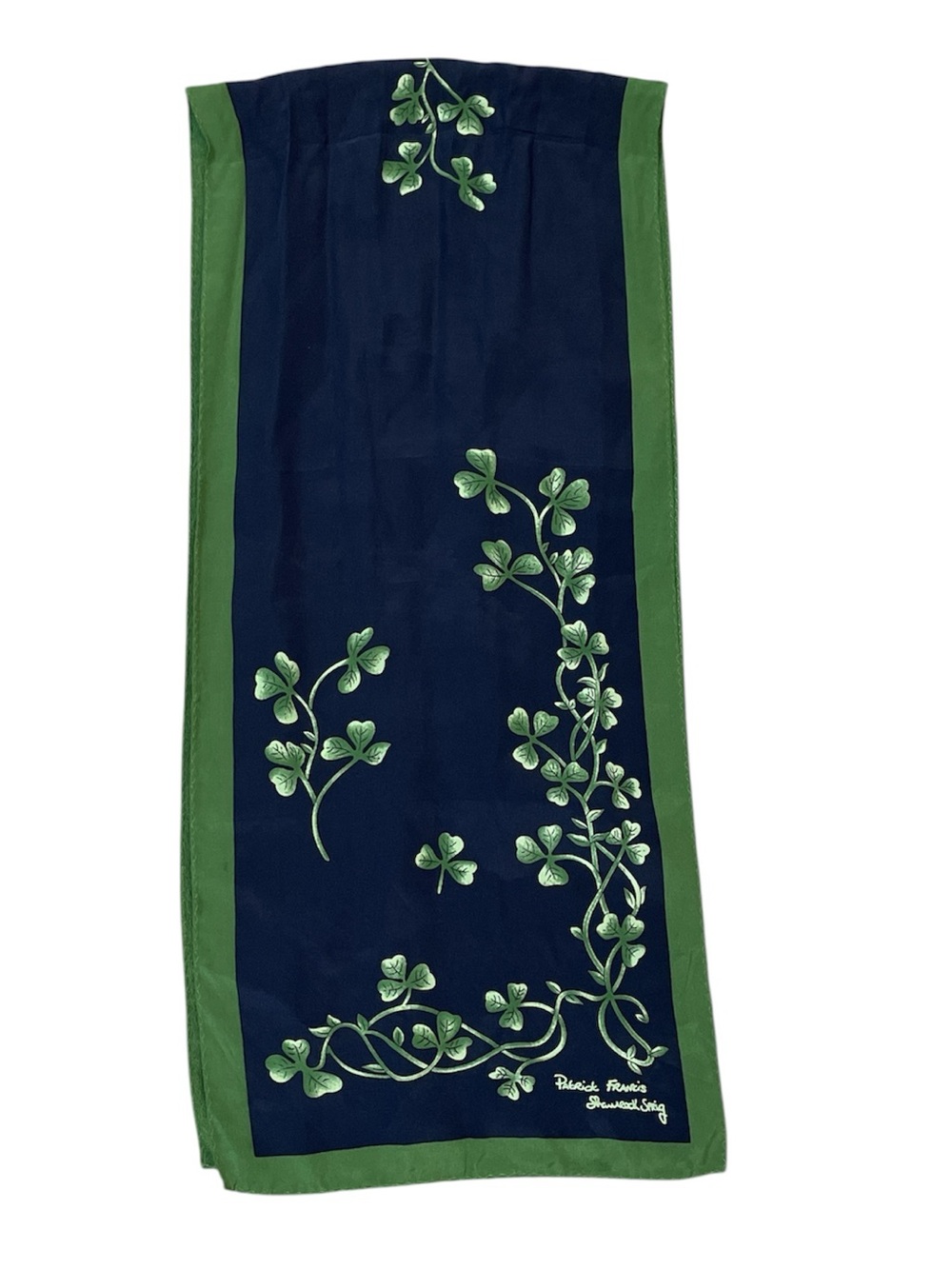 Patrick Francis Shamrock Sprig Silk Scarf Navy and Green Celtic